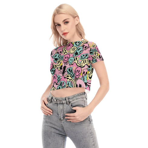 Neon Melted Smiley Mesh Crop top in Pastel
